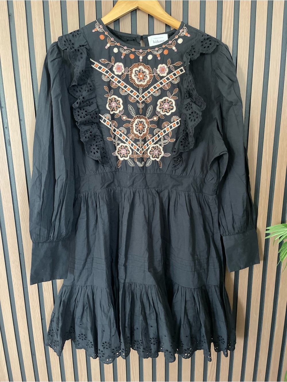 Bohme Embroidered Cotton Eyelet Dress Womens XL Long Sleeve Boho Prairie - Picture 2 of 6